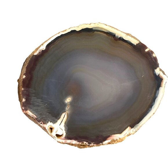 Polished Natural Stone Rock Agate Slice Round Midnight Blue Brown Grey 5 x 6 VTG - Picture 7 of 7